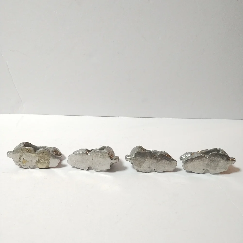Lot of 4 Pewter Rabbit Napkin Ring Holders Set Vintage Napkin Rings